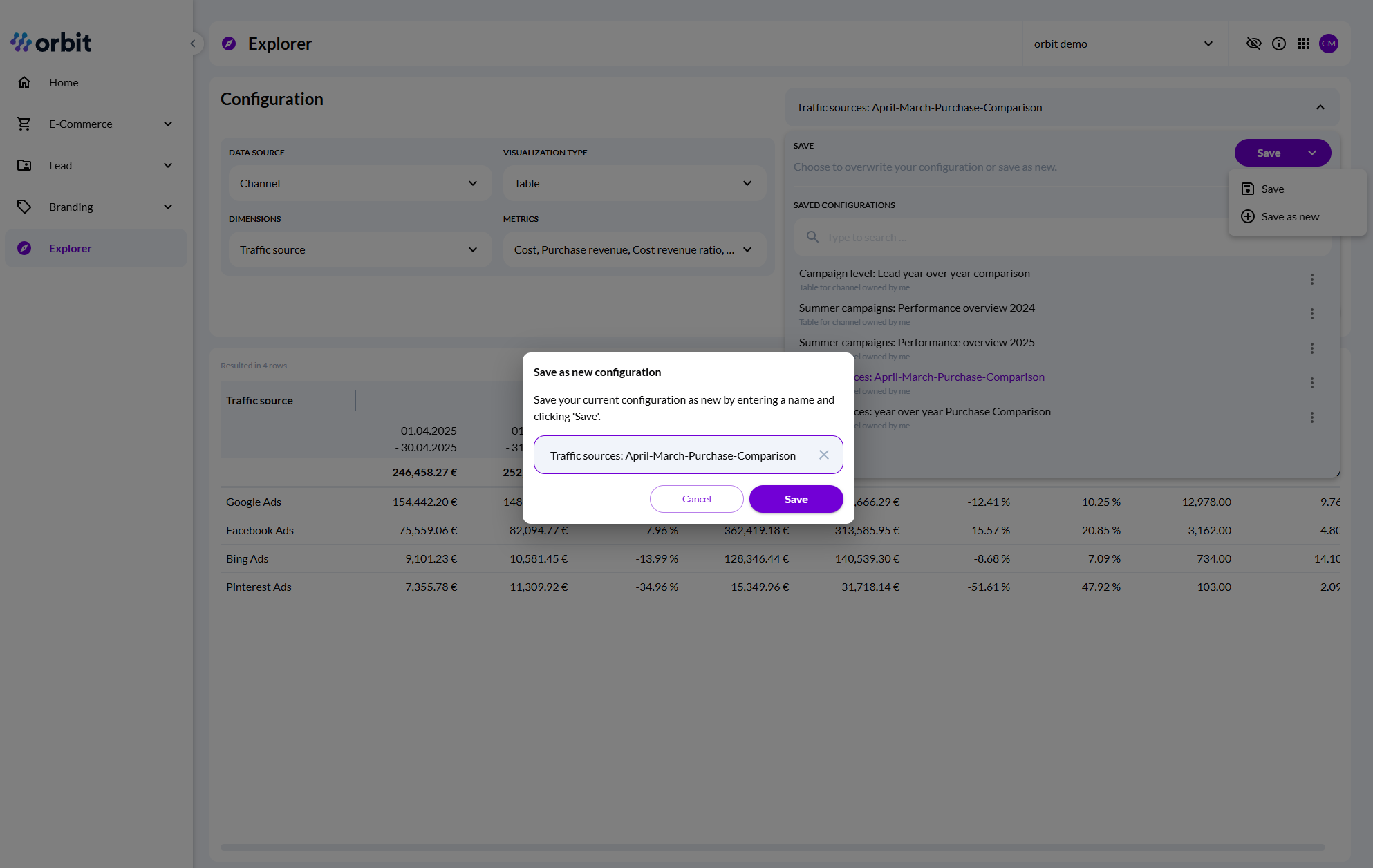 Screenshot_orbit_Explorer-ComparisonTable- TrafficSource--SAVEDFILTER-OpenDropdown-SavedAsNew--light
